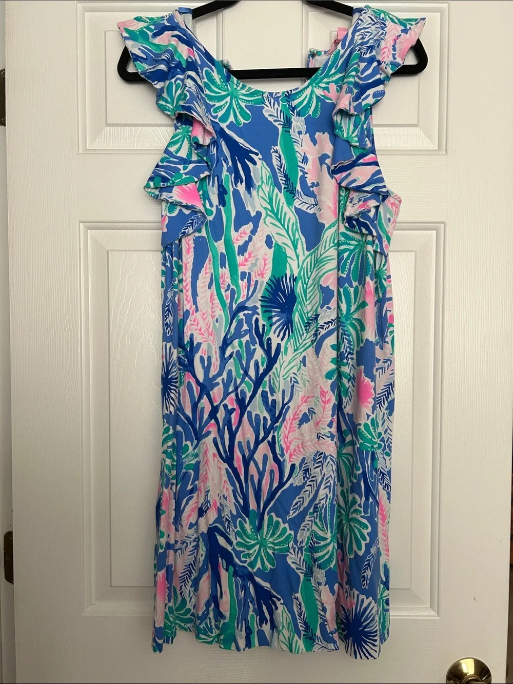 Lilly Pulitzer Blue Tropical Print Ruffle Midi Dress